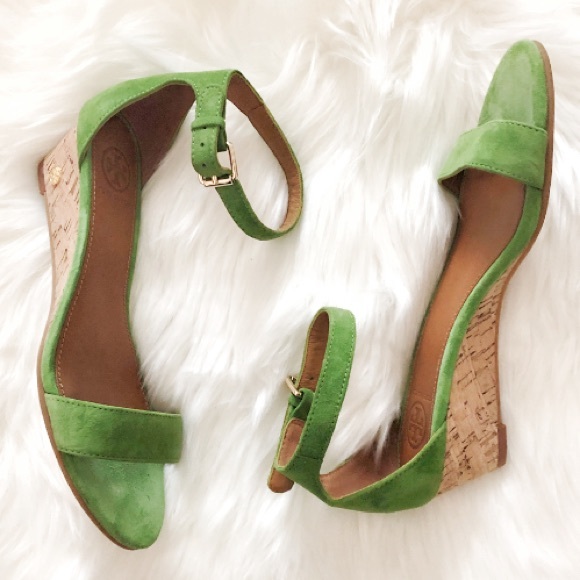 Tory Burch Leaf Green Savannah Sandals Low Wedge - Picture 6 of 8